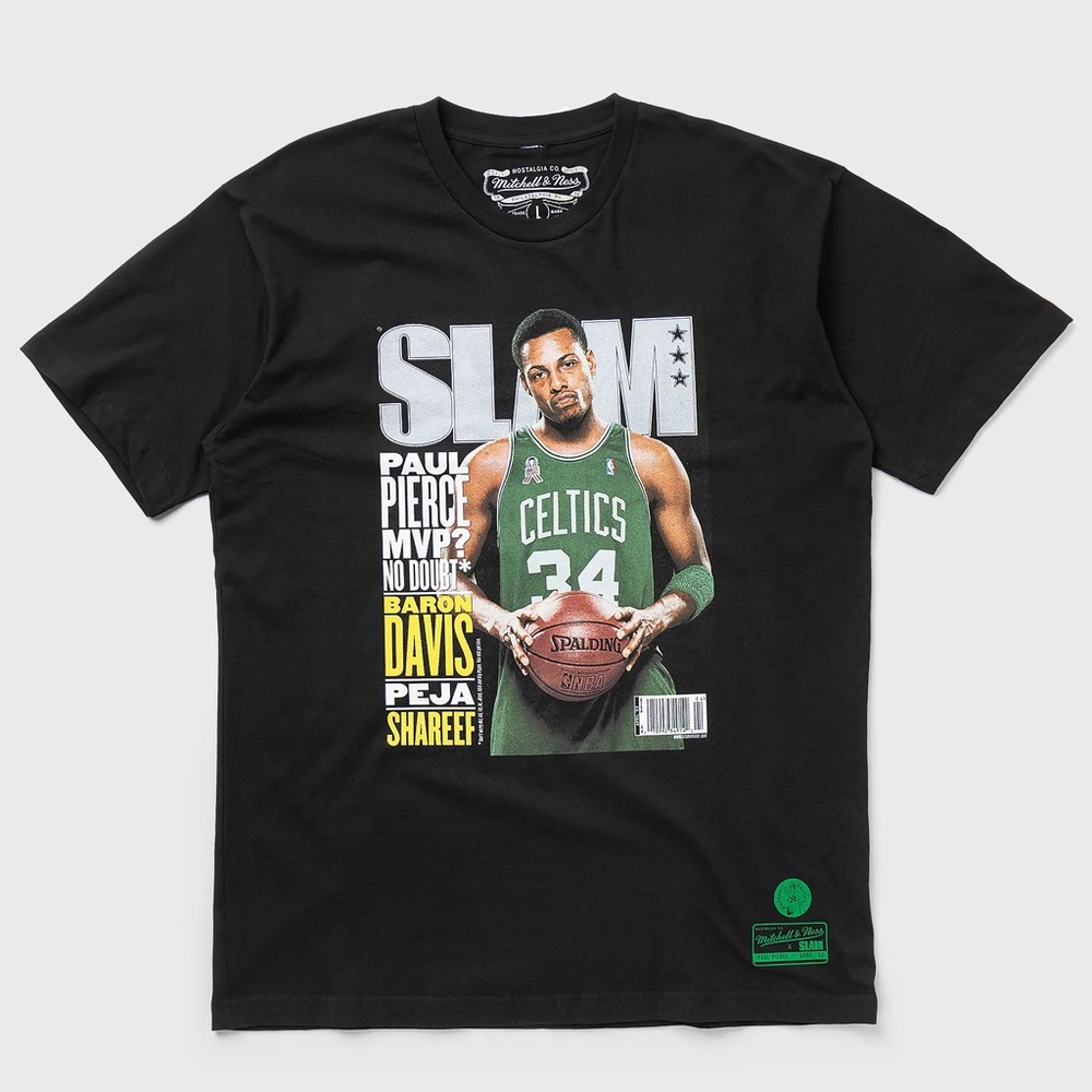 NWT - Mitchell & Ness Black Celtics Paul Pierce Slam Cover T-Shirt, Size - L